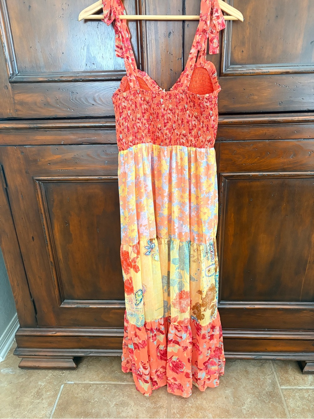 NWT Mystree coral Multicolor Maxi w Smocked bodice Sundress size small # 1215 - Picture 7 of 8